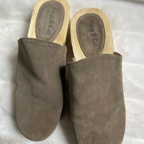 Rag & Co Darcie taupe suede clogs wooden block heels EUR 38 - Picture 8 of 11